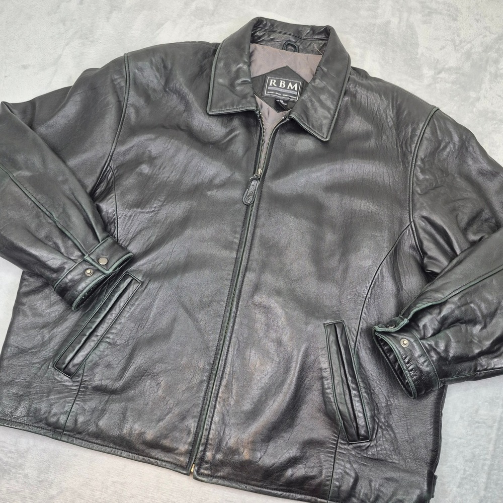RBM Outdoor Collection Mens XXL Black Genuine Leather Quilted Bomber Jacket